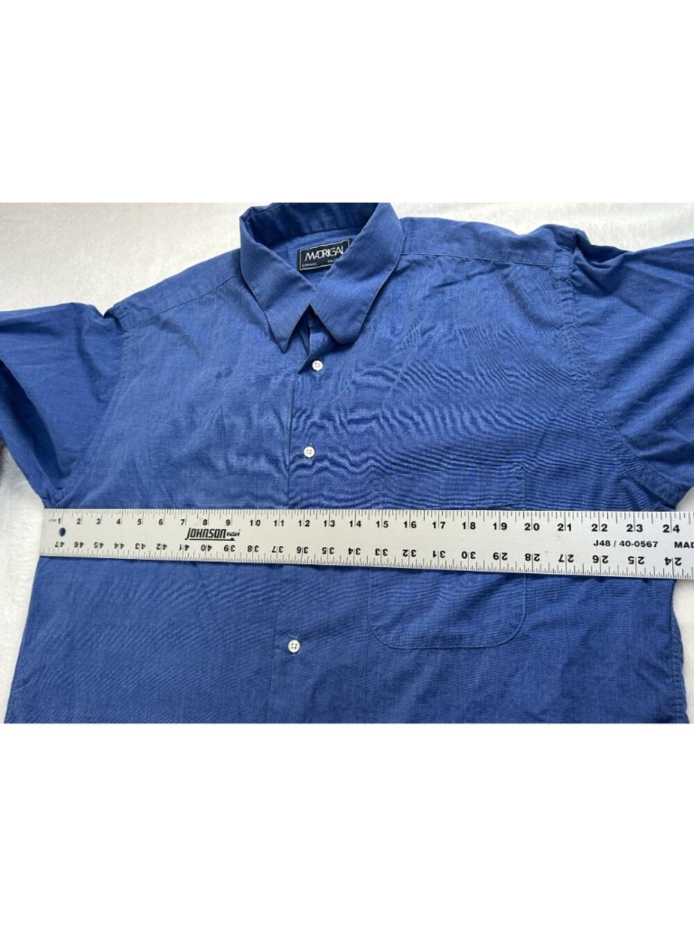 Madrigal Mens Blue Long-Sleeve Button-Up Dress Shirt 16 1/2 33 Cotton Casual - Picture 6 of 9